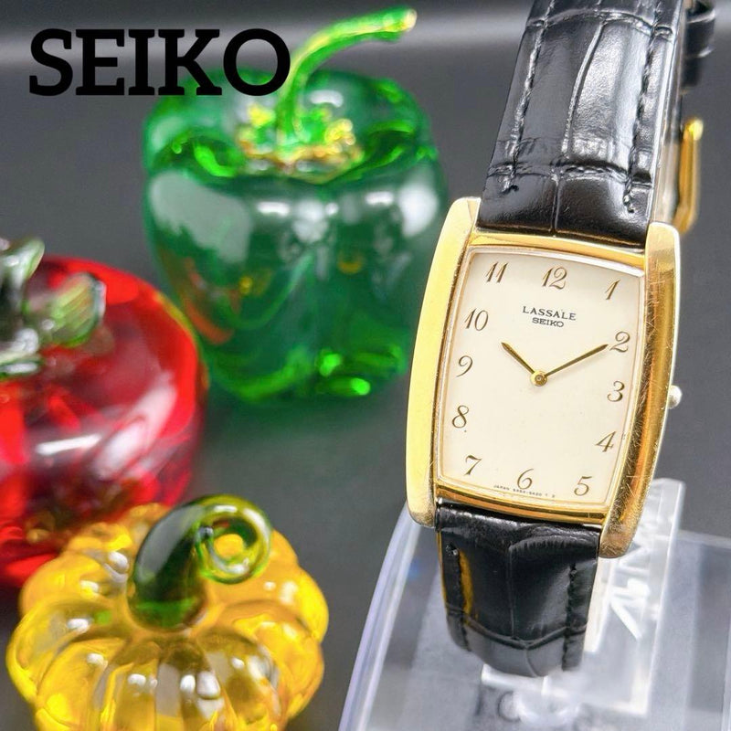Old Seiko Lasalle Tank Ivory Quartz Mens Wristwatch Japanese Vintage Classic