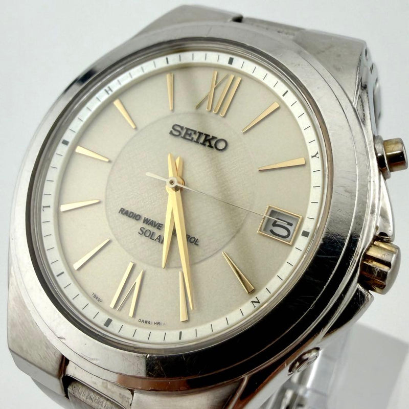 Working Seiko Spirit 7b42-0al0 Solar Radio Wave Mens Wristwatch Japanese