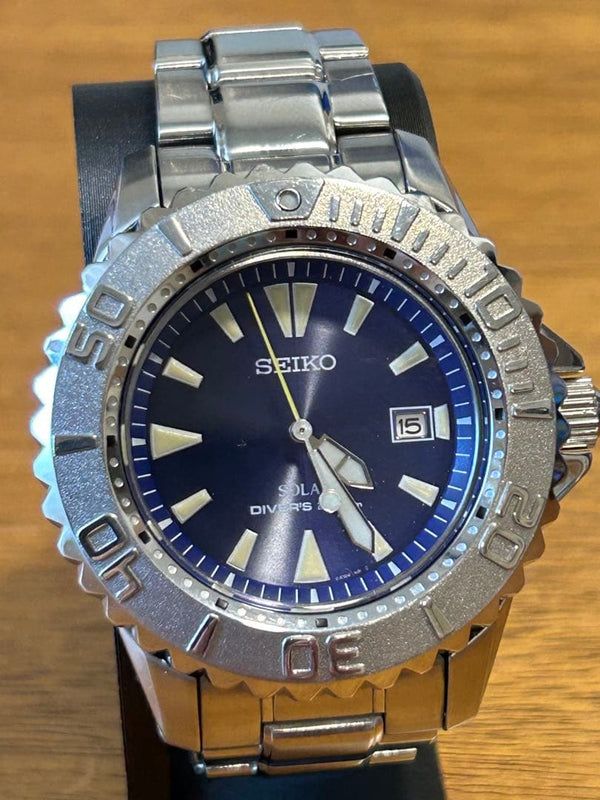 Seiko Solar Divers Watch Blue V147-0aa0 Japanese Vintage Mens Wristwatch