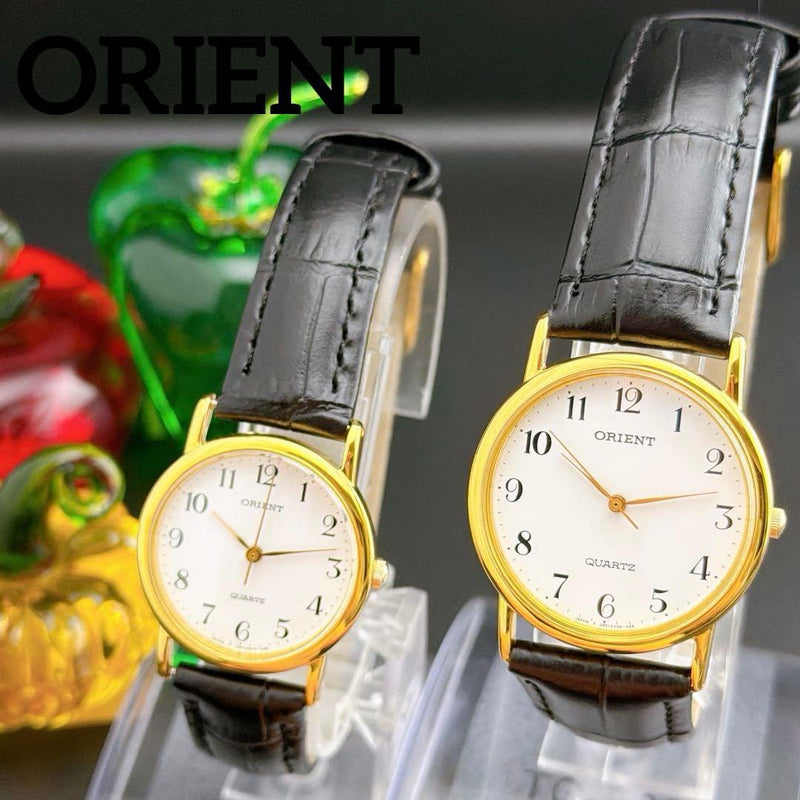 Quartz Dress Watch Pair Set Arabic Dial Japanese Vintage Stainless Steel