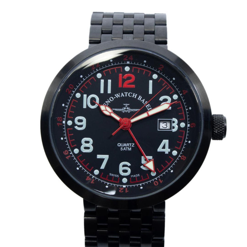 Zeno Watch Quartz Mens Wristwatch B554q Black Pilot Watch Logo Japanese Vintage