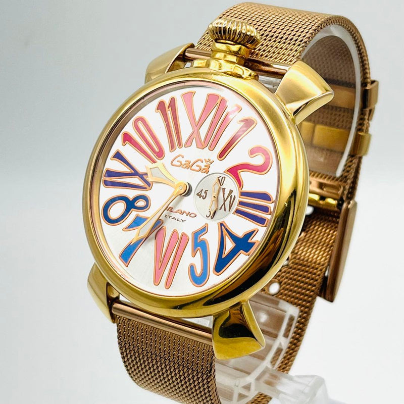 Gagamilano Manuale 46 Small Seconds Gold Belt Watch Japanese Vintage Quartz