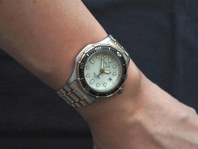 Oh Seiko Quartz Combi Diver 7n35-600a Mens Wristwatch Japanese Vintage