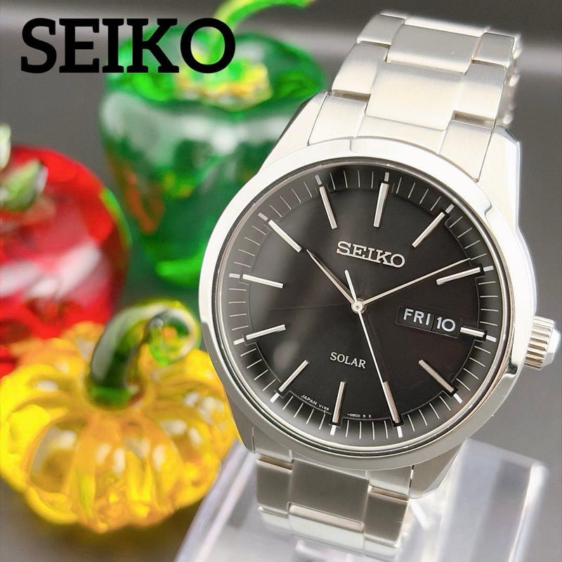 Solar Mens Wristwatch Japanese Dress Watch Formal Vintage Stainless Steel