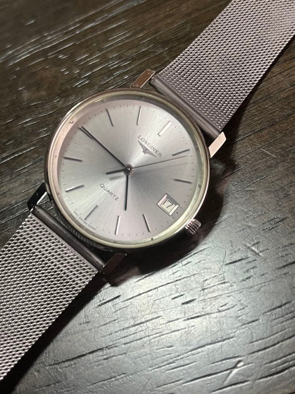 Longines Mens Quartz Wristwatch Japanese Vintage Stainless Steel Working