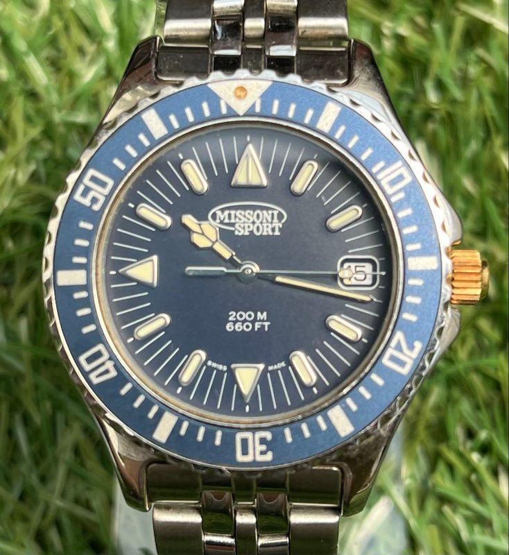 Missoni Sport 200m Date Diver Mens Wristwatch Vintage Japanese Quartz Stainless