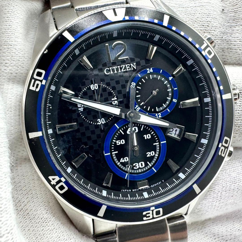 Working  Eco-drive Chronograph Date Watch Mens Japanese Solar Powered