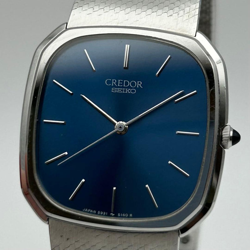 Mens Working  Credor 5931-5160 Blue Dial Quartz Wristwatch Japanese