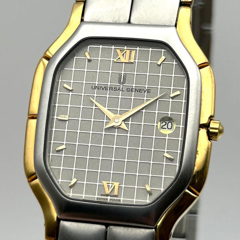 Universal Geneve 267910y Mens Wristwatch Grid Dial Two-tone Vintage Japanese