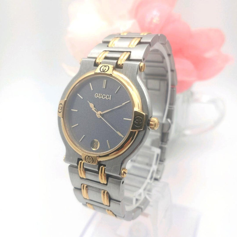 Gucci 9000m Date Combination Mens Wristwatch Japanese Vintage Quartz Gold