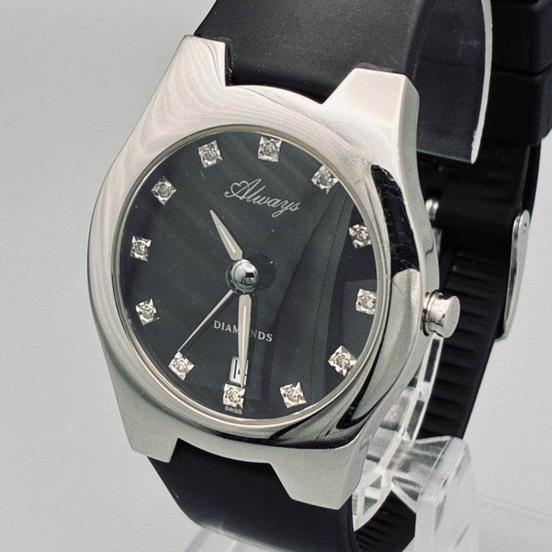 Beautiful 12p Diamond Always Swiss Made Sapphire Black Dial Luxury Sport Watch