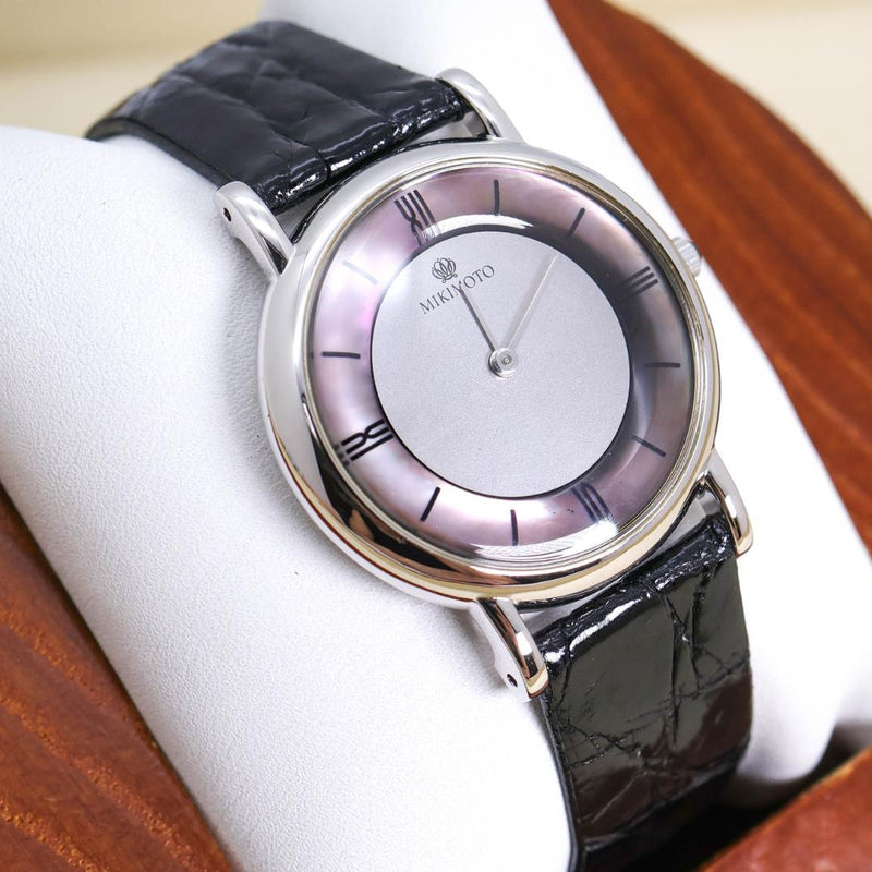 Working Mikimoto Quartz Wristwatch Black Butterfly Shell Dial 5p30 Japanese