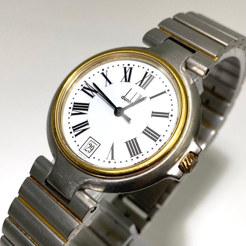 Dunhill Quartz Date Watch Vintage Japanese Two Tone Mens Wristwatch Battery