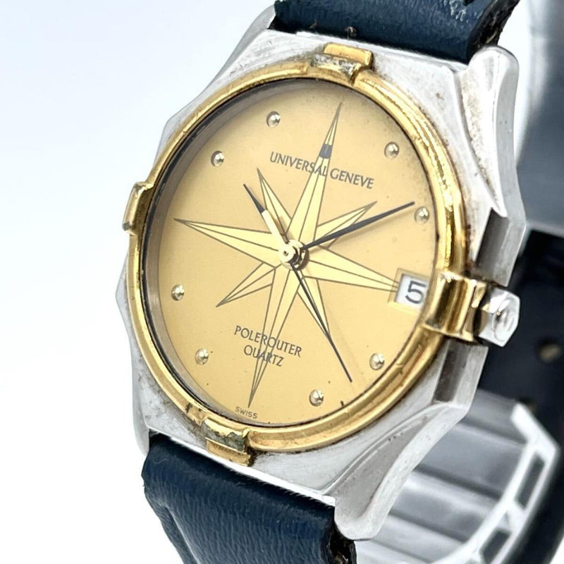 Working Universal Geneve Polerouter Quartz Mens Wristwatch Vintage Japanese