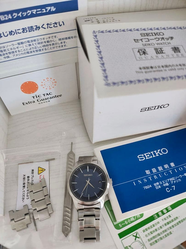 Seiko Sbtm231 7b24-0bj0 Solar Radio Wave Mens Wristwatch Blue Dial Japanese