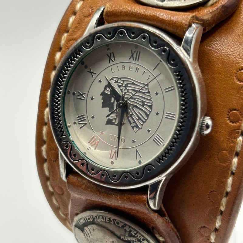Liberty Mk Indian Jewelry Leather Watch Brown Japanese Vintage Quartz