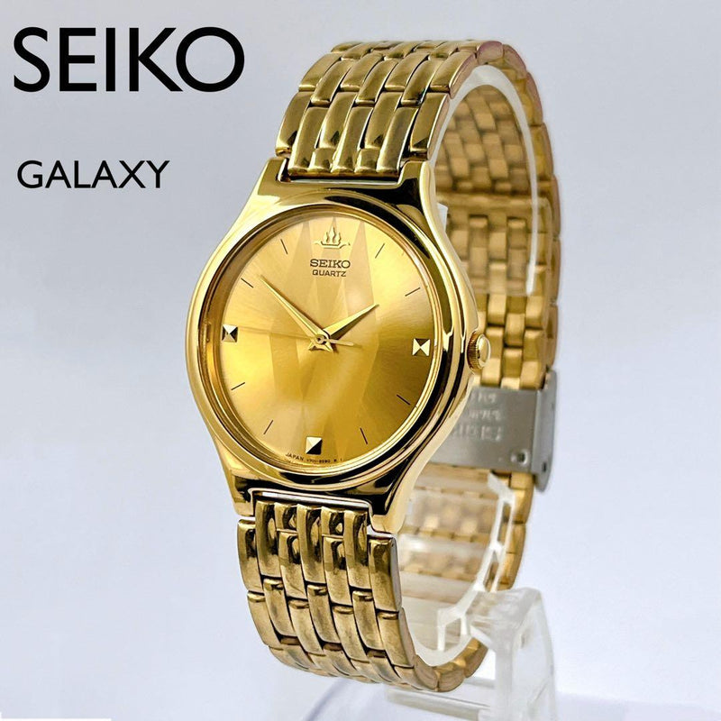 Vintage Seiko Galaxy Mens Wristwatch Gold Tone Japanese Quartz Unique Dial