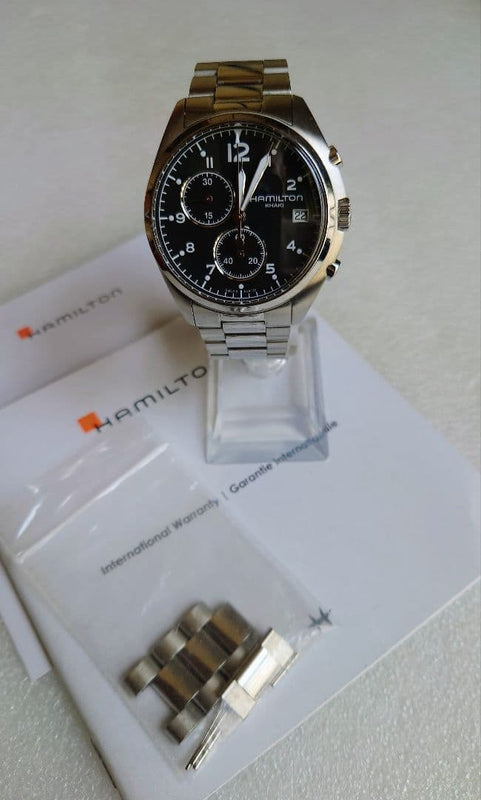 Hamilton Khaki Chronograph Quartz Wristwatch Mens Vintage Japanese Stainless