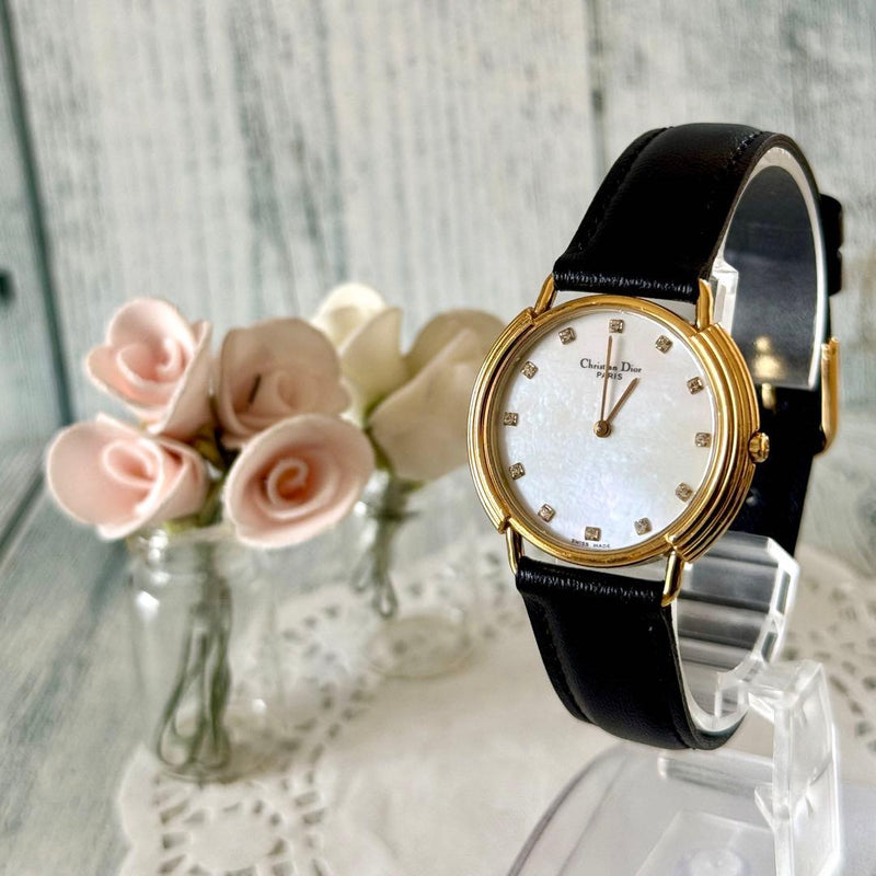 Christian Dior Dior Ladies Wristwatch Round Shell 12p Diamond Japanese Vintage