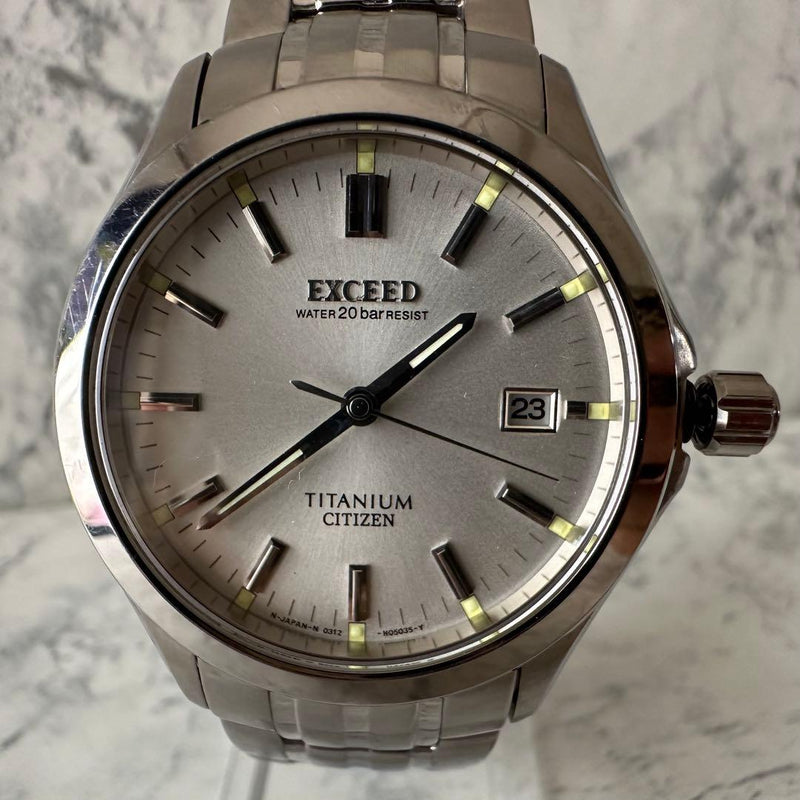 Citizen Exceed 0312-h02578 Titanium Quartz Mens Wristwatch Japanese Vintage