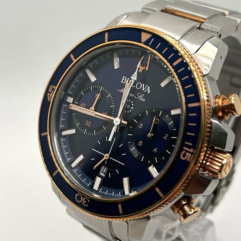 Bulova Marinestar 98b301 Mens Chronograph Watch Stainless Steel Japanese Quartz