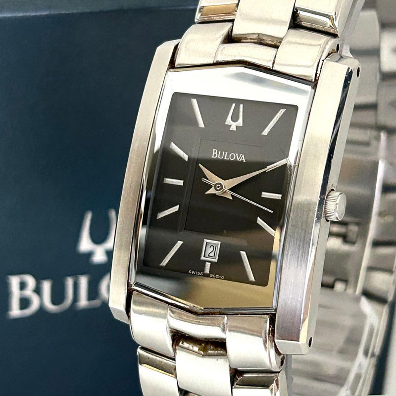 Bulova 96g10 Mens Quartz Wristwatch Japanese Black Dial Date 3-hand Vintage