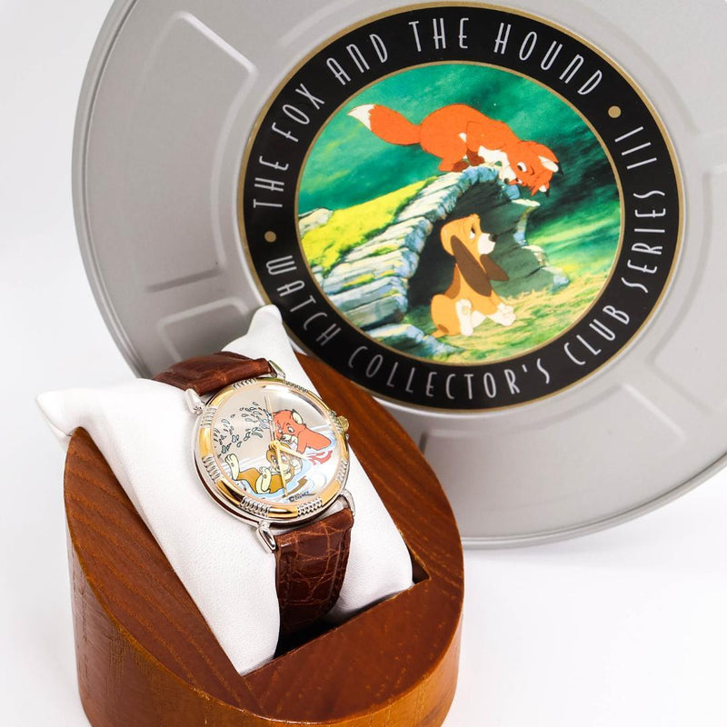 Working Disney Fox And The Hound Wristwatch Pin Badge Set Japanese Vintage