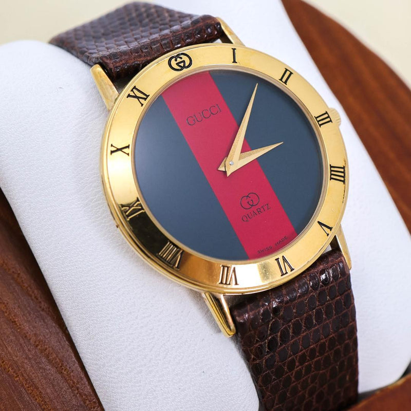 Working Gucci Wristwatch 3000 Sherry Line Round Japanese Vintage Womens Gold