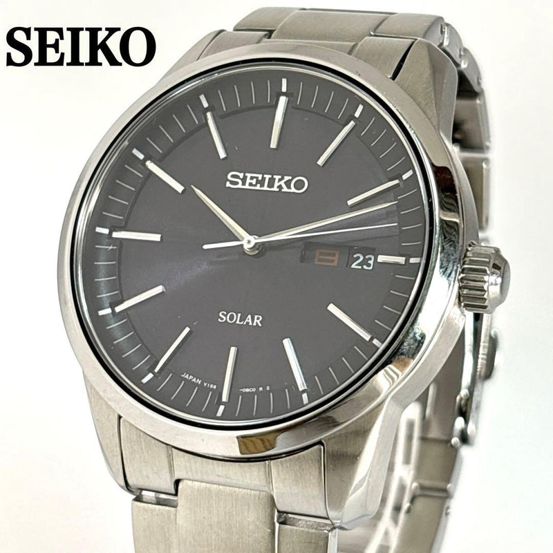 Working Seiko Mens Wristwatch Solar Day-date Bar Index Japanese Vintage