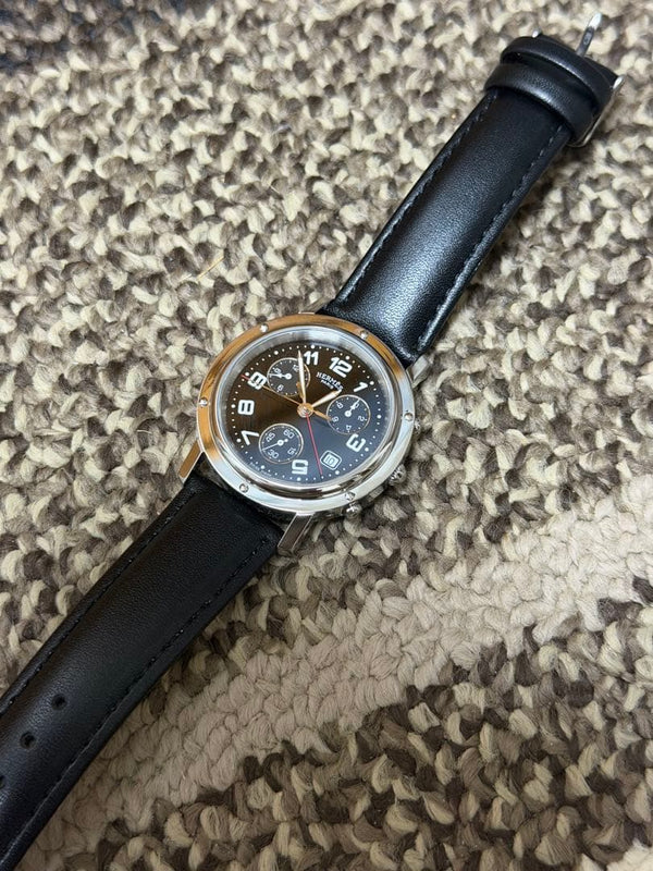 Hermes Clipper Cl1.910 Chronograph Black Dial Mens Wristwatch Japanese Vintage