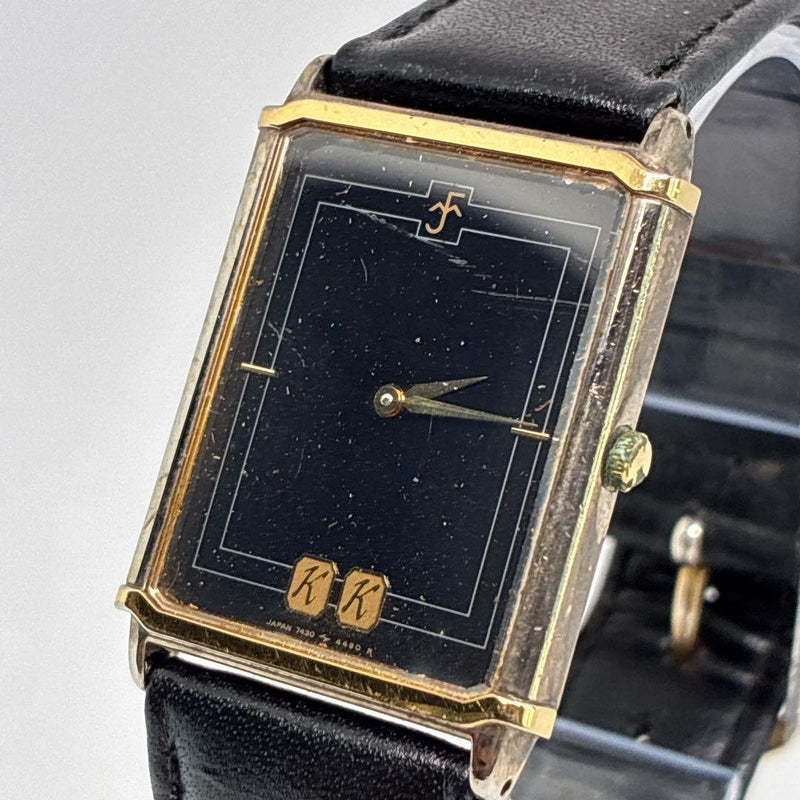 Seiko Mens Vintage Quartz Wristwatch Black Square Dial Japanese Stainless Steel