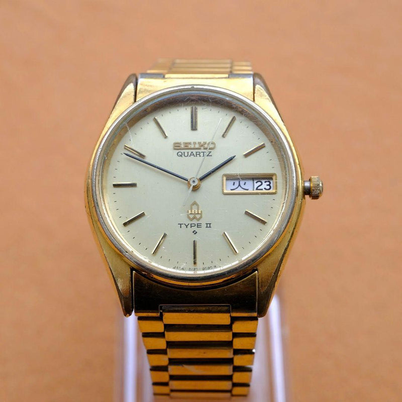 C41 Seiko Type Ii Quartz Wristwatch Gold Color Vintage Japanese Mens Watch