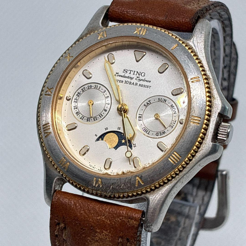 Working Casio Sting Mens Wristwatch Moon Phase Vintage Japanese Quartz