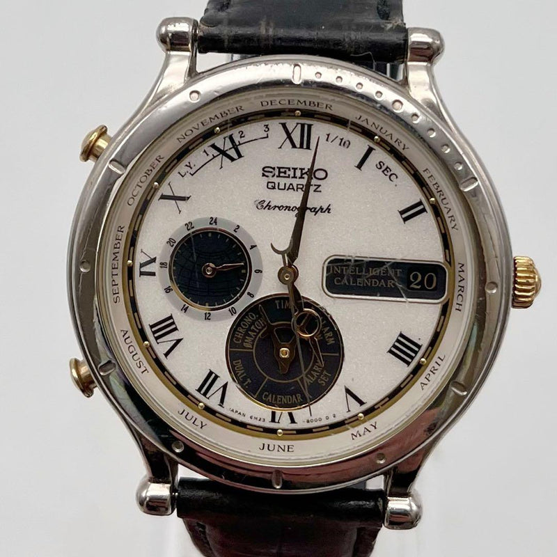 Seiko Mens Chronograph Wristwatch 6m23 Vintage Japanese Quartz Discontinued