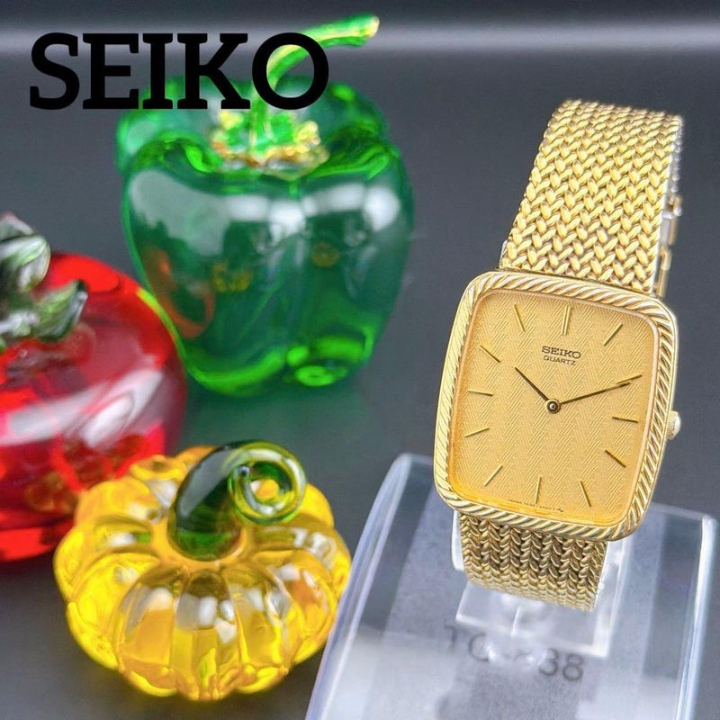 Old Seiko Tank Square Gold Quartz Mens Wristwatch Japanese Vintage Stainless