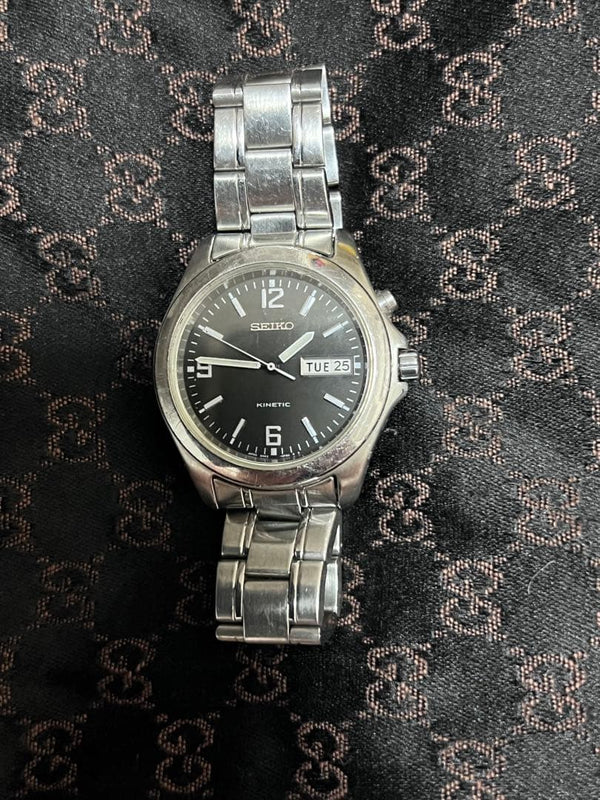 Seiko Kinetic 5m43-0e10 Mens Wristwatch Japanese Vintage Stainless Steel Quartz