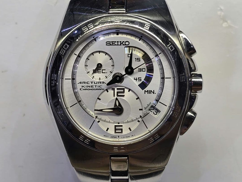 Seiko Kinetic Arc Cura Rare Model Mens Wristwatch Stainless Steel Japanese