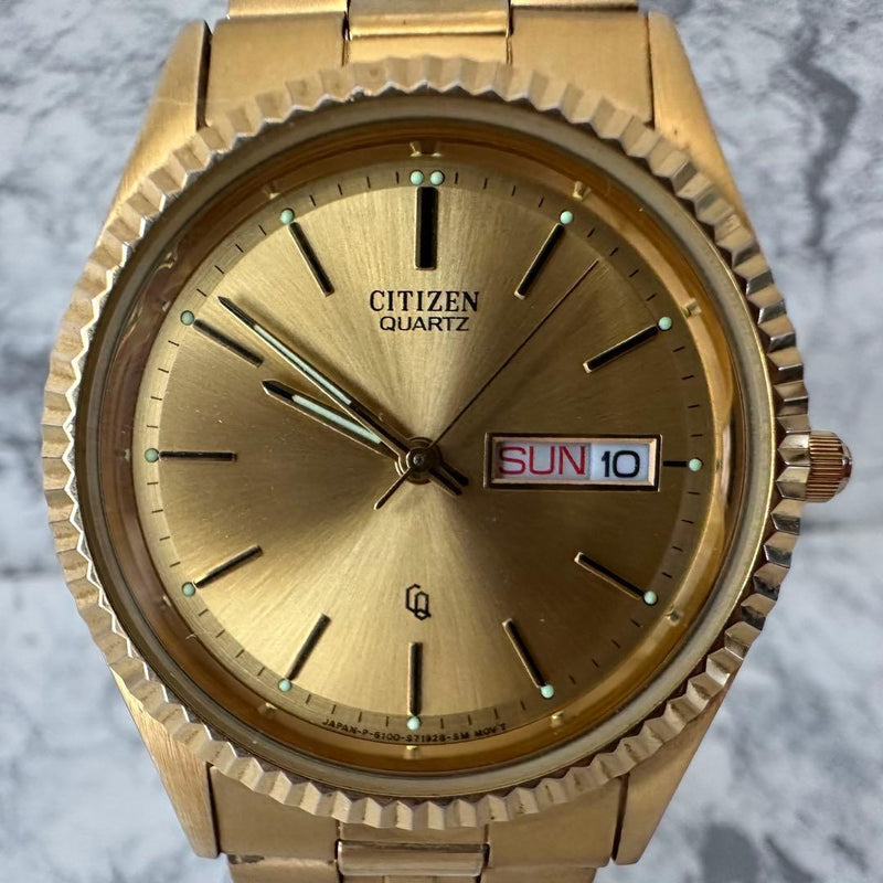 Citizen 6100-s26585 Gold Quartz Watch Japanese Vintage Mens Wristwatch