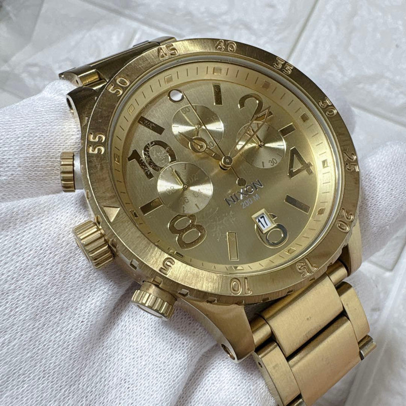 Nixon 48-20 Gold Chronograph Wristwatch Japanese Quartz Mens Vintage Stainless