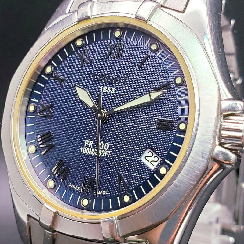 Tissot Pr100 Navy Date Quartz Mens Wristwatch Japanese Vintage Stainless Steel