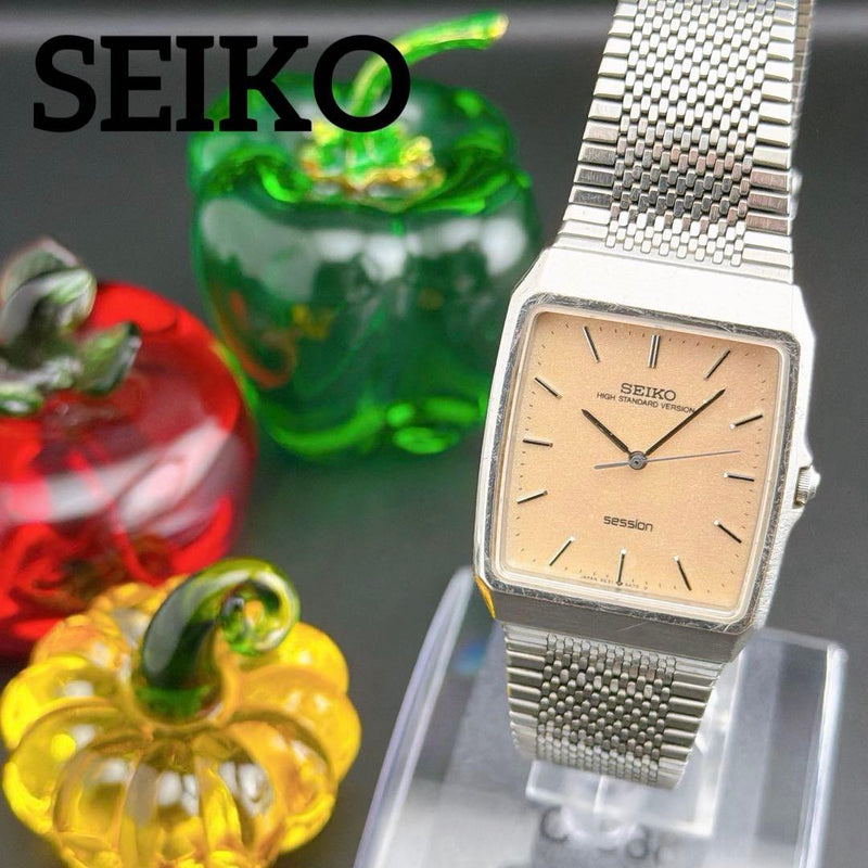 Old Seiko Session Tank Pink Quartz Mens Wristwatch Japanese Vintage Stainless