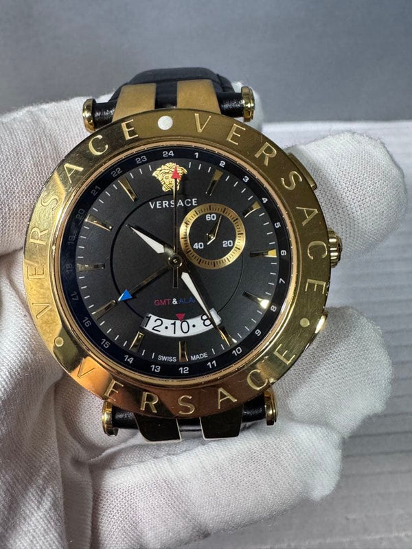 Versace Analog Wristwatch Black Gold Tone Japanese Vintage Quartz Battery Mens
