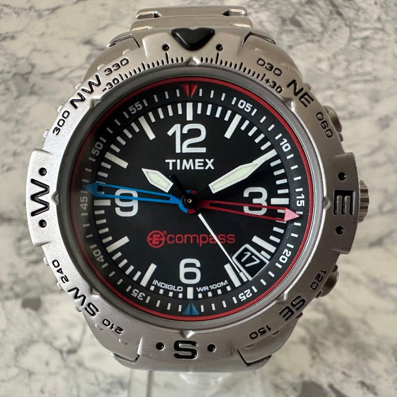Timex Indiglo Conpass Mens Wristwatch Quartz Analog Compass Japanese Vintage