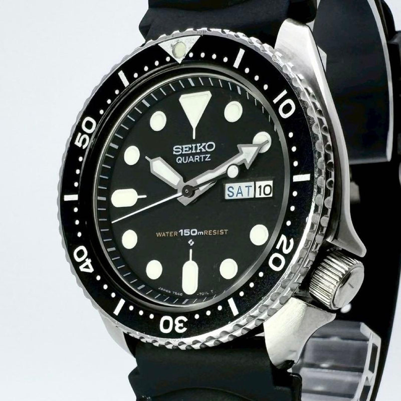 Vintage Seiko Black Boy Quartz Wristwatch 7548-7000 Japanese Divers Watch 1980s