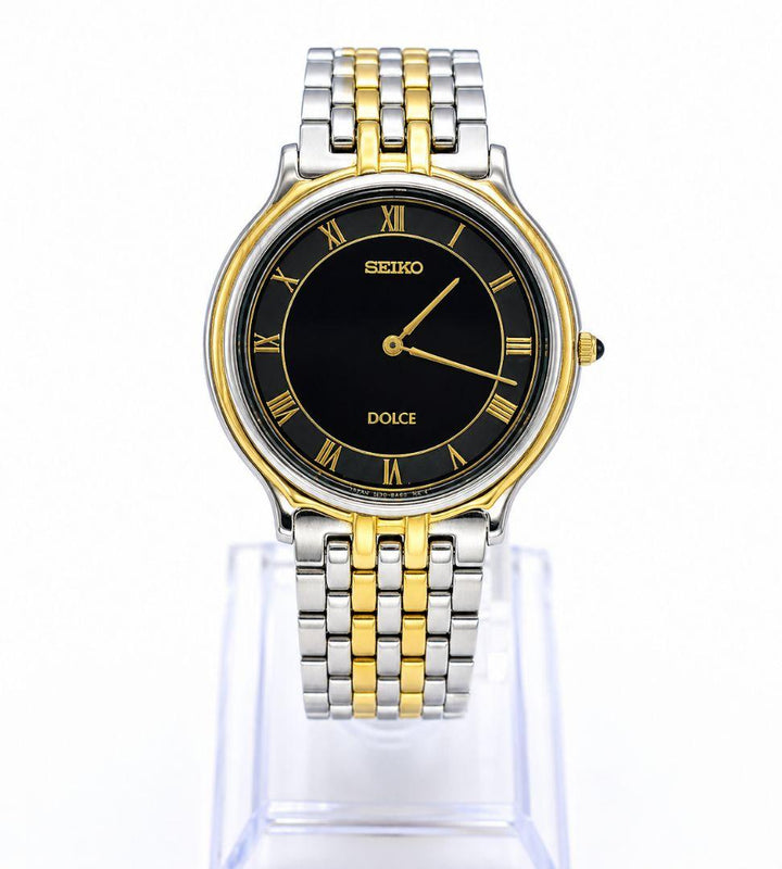 Seiko Dolce 5e30 Black Dial Two-tone Quartz Mens Wristwatch Japanese Vintage