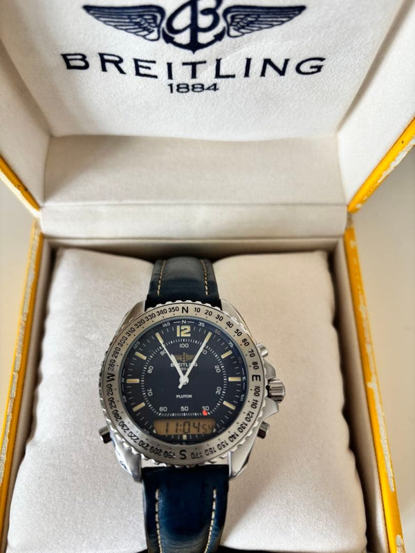 Breitling Pluton Quartz Mens Wristwatch Japanese Vintage Analog Pilot Watch