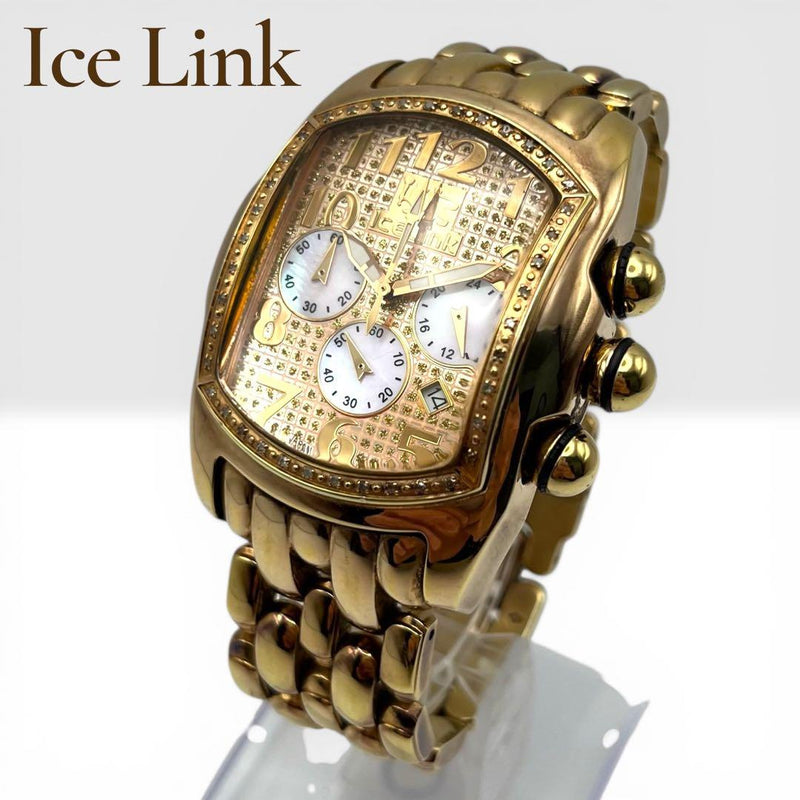 Ice Link Fat Ice Tonneau Shell Diamond Mens Wristwatch Japanese Quartz Vintage