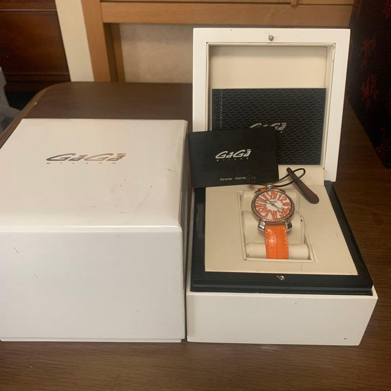Gaga Orange Leather Wristwatch Japanese Vintage Quartz Analog Timepiece