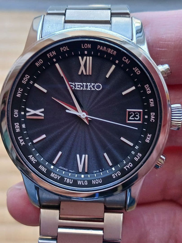 Seiko Brightz Radio Solar Titanium Wristwatch Sagz097 Japanese Mens Analog