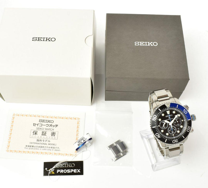 Seiko Prospex V175 Solar Chronograph Mens Wristwatch Black Japanese Vintage